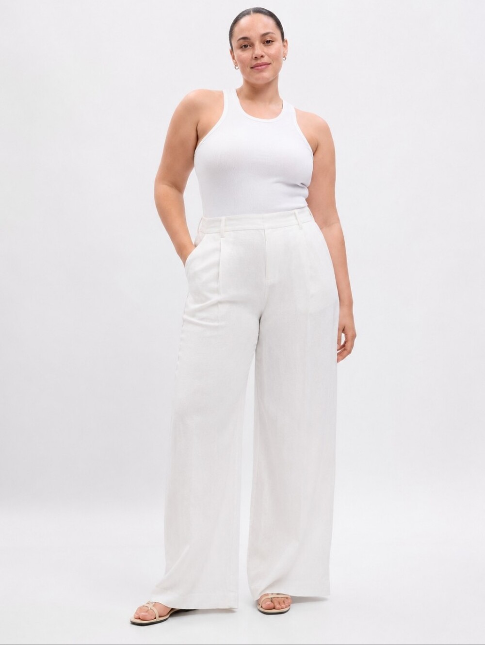 GAP Women’s Linen Blend Wide Leg Pants White Size 14 NWT High Rise